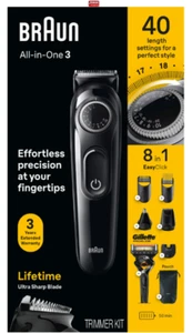 Braun All-in-One 3, 40 Length Settings 8-in-1 Lifetime Ultra Sharp Blade Trimmer - Picture 1 of 4