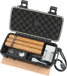 Travel Humidor Box with Cigar Accessories - Spanish Cedar, Humidifier, Cutter, S - Picture 1 of 12