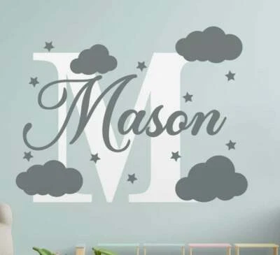 Custom Name Personalised Moon Cloud Wall Art Decal Kids Bedroom Nursery  Sticker - Image 1 of 4