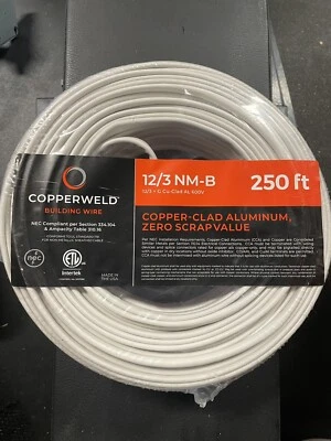 New 250 Foot Roll of 12/3 Copperweld Indoor Residential Electrical Building Wire