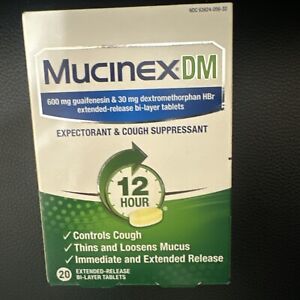 One Of Brand New Mucinex 600mg Guaifenesin & 30mg Dextromethorphan 20 Tablets!