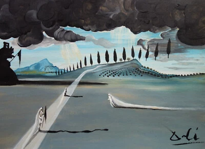Rara pintura fina única, paisaje surrealista, firmado Salvador Dalí, con certificado de autenticidad Foto 1 de 4