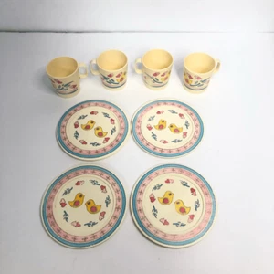 vintage chilton tea set plastic cups and saucers blue yellow birds 8 piece - Picture 1 of 8