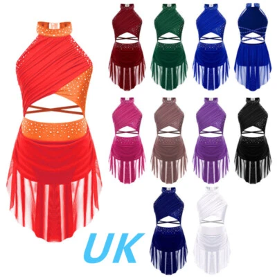 UK KIds Girls Latin Jazz Dance Dress Figure Skating Leotard Dress Dancewear - Image 1 of 3