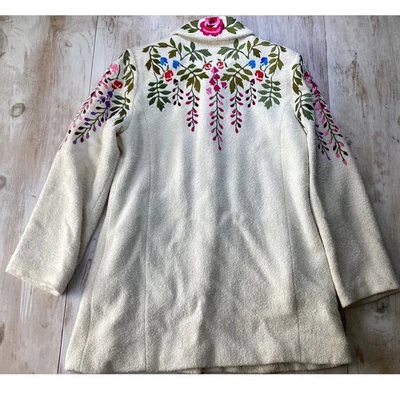 Abrigo Linea by Louis Dell'Olio Bordado Mezcla Lana Crema Floral Botón Frontal M Foto 1 de 4