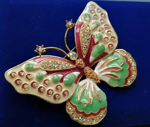 Vintage Kenneth Jay Lane, Enamel and Aurora Borealis Accented Butterfly Brooch - Picture 1 of 6