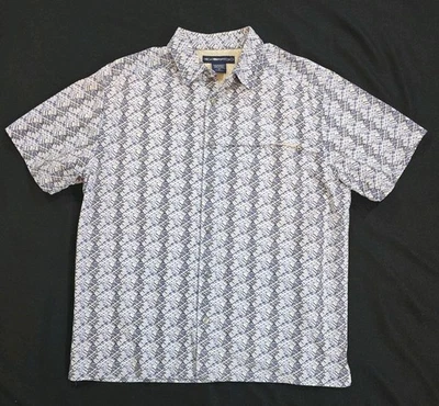 ExOfficio Blue Short Sleeve Button-Up Geometric Fish Print Vented- Medium  - Image 1 of 4