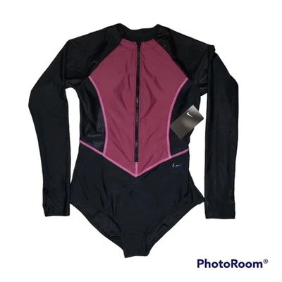 Nike women's medium swim HydraLock Sculpt pink black long sleeve Swimsuit nwt - Image 1 of 4