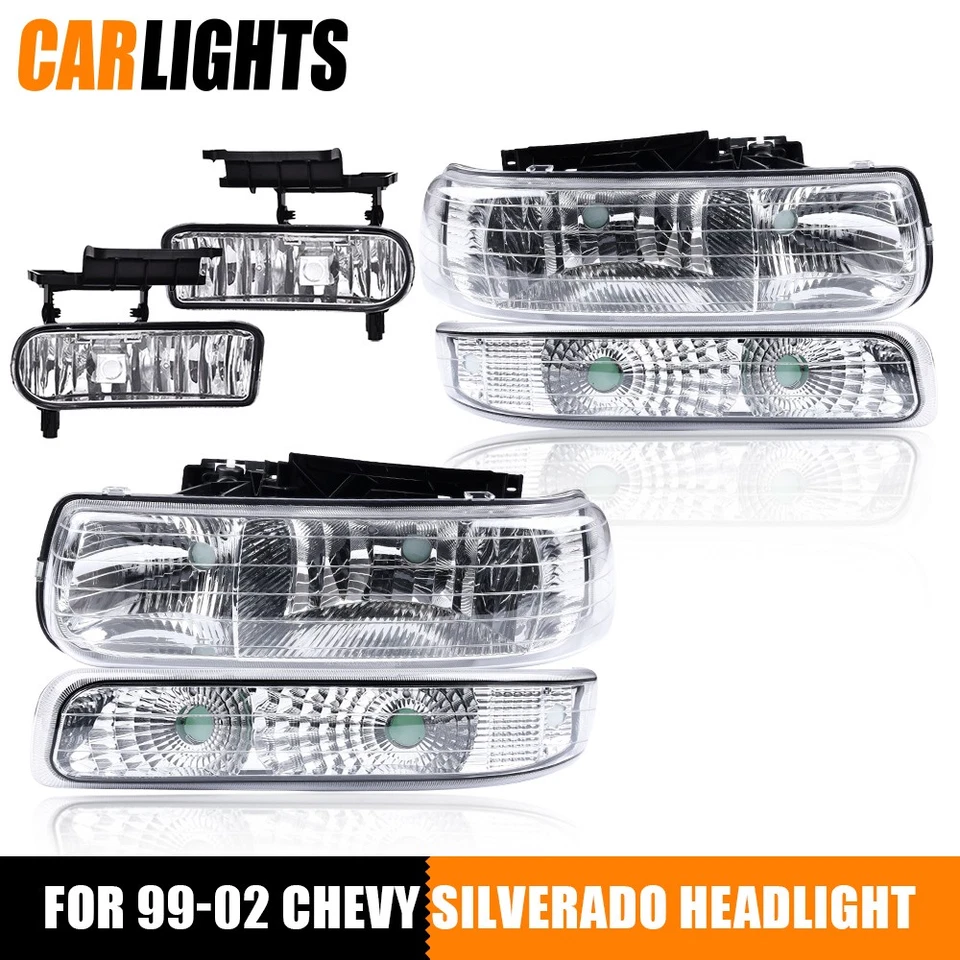 Fit For 1999-02 Chevy Silverado 2000-06 Tahoe Suburban Headlights+Fog Lights Foto 1 de 4