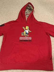 VANS RED HARIBO KIDS PULLED OVER SWEATSHIRT HOODIE Sz LARGE PRE OWNED SKATEBOARD - Picture 1 of 5