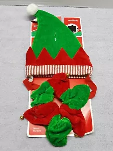 Dog Apparel Elf Hat And Collar Scarf Size Medium Green And Red Christmas Holiday - Picture 1 of 5
