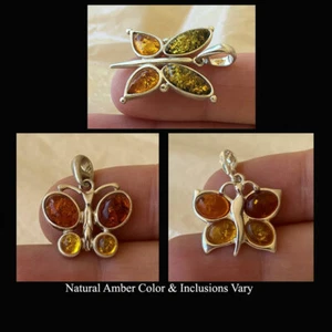 COLGANTE MARIPOSA BÁLTICO MULTICOLOR ÁMBAR Y PLATA ESTERLINA HECHO A MANO - Imagen 1 de 13
