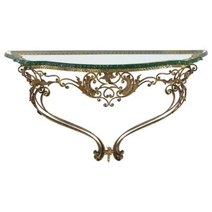 Antique Ornate Baroque Style Gold Gilt Wrought Iron Hanging Console Table Glass - Picture 1 of 7
