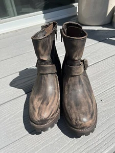 FreeBird By Steven Biker Boot Size 10 Distressed Brown Leather & Buckles - Picture 1 of 9