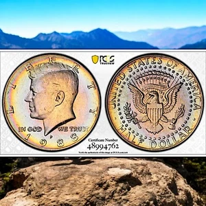 DUAL SIDED FULL RAINBOW TONER 1988 P KENNEDY HALF DOLLAR PCGS GOLD SHIELD MS63 - Picture 1 of 5