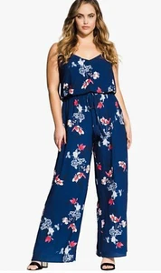CITY CHIC Floral Sleeveless Jumpsuit SIZE S (16) "LOTUS LOVE" NAVY - Picture 1 of 10