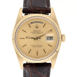 Orologio Rolex Day Date 36 mm 18238 lunetta scanalata quadrante indice champagne oro 18k - Foto 1 di 8