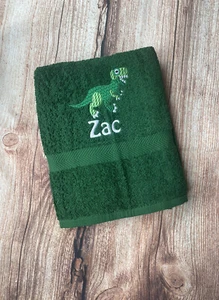 Embroidered Personalised Swimming or Sports Towel. Ideal kids gift - Dinosaur - Picture 1 of 20