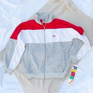 Sudadera con Cremallera Puma Vintage Deadstock Nueva con Etiquetas - Gris/Rojo/Blanco (Talla Mediana) - Imagen 1 de 11