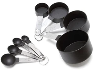 8PC  BLACK NYLON MEASURING CUP AND SPOON SET WITH STAINLESS STEEL HANDLE - Picture 1 of 2