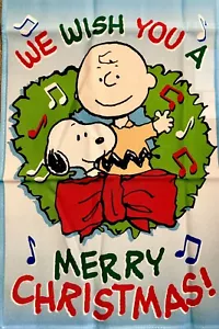 SNOOPY PEANUTS Garden Flag WE WISH YOU A MERRY CHRISTMAS 12"x18" 61707 NIP - Picture 1 of 2