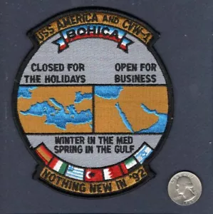 CV-66 USS AMERICA CVW-1 BOHICA 1992 US Navy Ship Squadron Cruise Jacket Patch - Picture 1 of 1