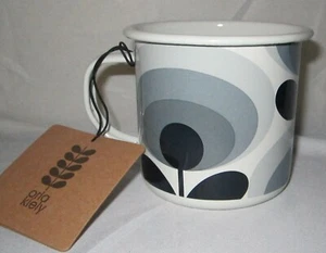 Orla Kiely ~ Taza Esmaltada Estaño/Metal ~ Pizarra ~ Diseño Floral Ovalado Años 70 ~ Nuevo con Etiquetas - Imagen 1 de 4