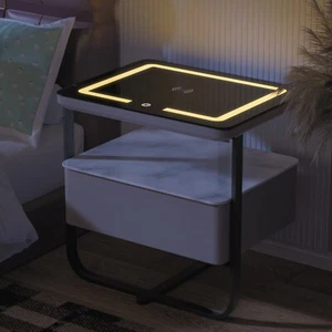 Smart Bluetooth Nightstand Music Bedside Desk 3-Color Light w/Wireless Charging - Picture 1 of 17