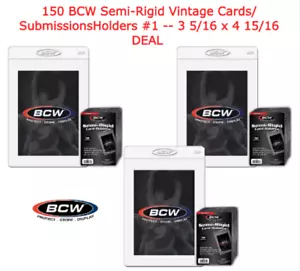 150 BCW Quality Semi-Rigid Card Holder #1 For 3 5/16x 4 15/16 Vintage Cards DEAL - Picture 1 of 3