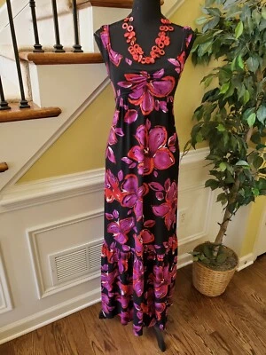 Allen B Floral V Neck Twisted Strap High Waist Maxi Dress Medium  - Image 1 of 4