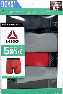 Reebok Boys Performance Boxer Briefs Reebok Size Small (6/7) 5-Pack Gray Red Bla - Picture 1 of 16
