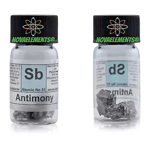 Antimon Metal Element 51 Sb Probe 5 Gramm Kristalle 99,9% in etikettierter Glasflasche - Bild 1 von 5