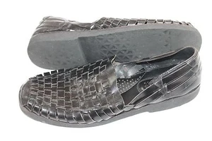 FUN CITY TAGLIA 11 SCARPE MOCASSINI UOMO NERE IN PELLE INTRECCIATA PESCATORE - Foto 1 di 8