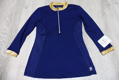 Camisa de golf-tenis SOFIBELLA XS para mujer azul marino-dorado 1/4 cremallera manga larga Foto 1 de 4