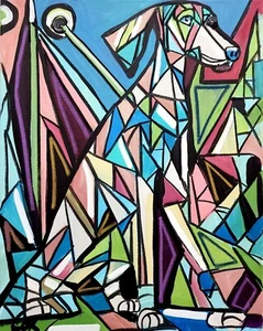 CORBELLIC EXPRESSIONISM 16X20 LUXURY DOG CUBIST FINE ART HOME INTERIOR DESIGN - Picture 1 of 10