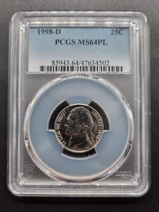 1998 D Jefferson Nickel 5c PCGS MS64PL RARE PROOF - LIKE #64583 - Picture 1 of 2