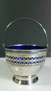 Antique Sterling Silver Webster Cobalt Blue Sugar Bowl Basket - Picture 1 of 10