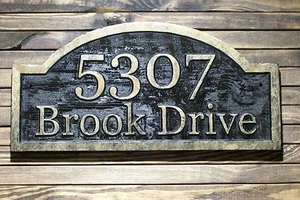Custom Address Sign Carved Antique Brass Finished Large Wood Plaque - Picture 1 of 3