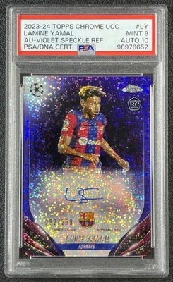 LAMINE YAMAL PSA 9 AUTO 10 2023 TOPPS CHROME UCC ROOKIE AUTO VIOLET SPECKLE /299 - Image 1 of 2