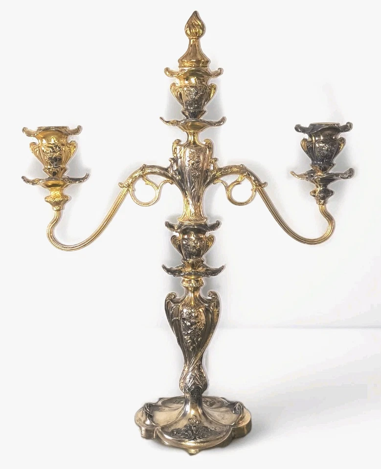 Candelabro Pairpoint Cuádruple Lavado en Oro 3 Luces Nuevo Bedford, Mass. G157 Foto 1 de 4