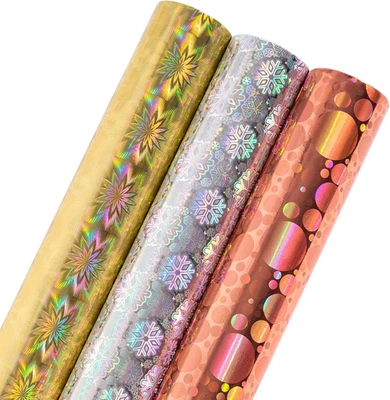 Holographic Foil Wrapping Paper Mini Roll Silver Snowflake/Gold Flower/Champagne - Image 1 of 4