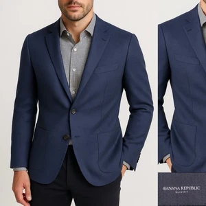 Banana Republic Wool Check Blue Sport Coat Jacket Blazer Sz 44R Two Button EUC - Picture 1 of 15