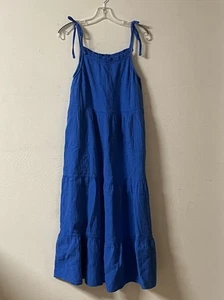 RAILS Valeria Midi Dress Palace Blue Soft Cotton Gauze Pockets Tie Shoulder S - Picture 1 of 6