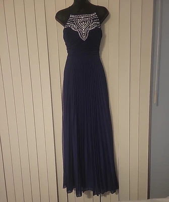 B Darlin Pleated Formal Dress Blue Long Sz 3 4 Juniors Womens Bodice Bejeweled - Image 1 of 4