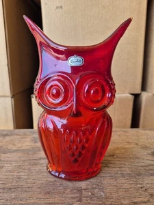 Vintage MCM Regenbogen Glas Kunst Eule Vase mundgeblasen rot Wikinger Persimone Amberina? - Bild 1 von 8