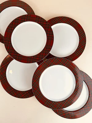 "Juego de 4 platos de postre de ensalada a cuadros rojo verde de 8"" BOMBAY RETIRADO" Foto 1 de 3