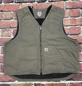 Carhartt Vest Sherpa Lined Relaxed Fit Duck Canvas Work Zip Up 104394-DWD XXL - Picture 1 of 11