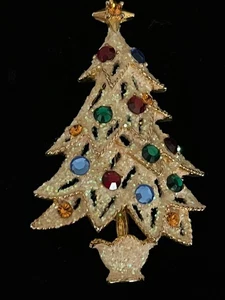Vintage 1940s - 50s Eisenberg Ice Crystal Rhinestone Christmas Tree Brooch Pin - Picture 1 of 13