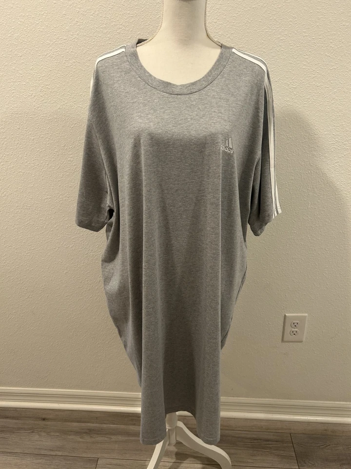 Adidas Plus Size Essentials 3-Stripe Boyfriend T-Shirt Dress Size 3XL Med Grey