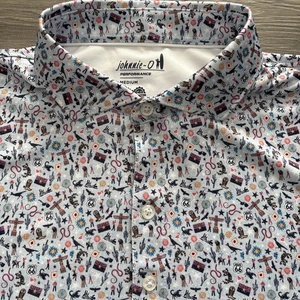 johnnie-O Zona Printed Jersey Performance Polo Permafrost Size M Arizona shirt - Picture 1 of 12
